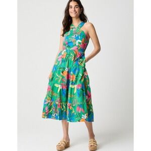 J.Crew Factory Floral Tiered Halter Midi Dress Womens 20 Kelly Green